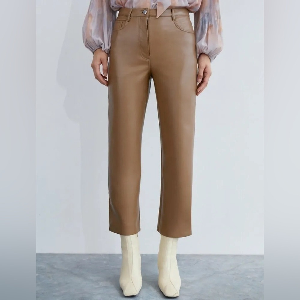 Aritzia || Wilfred The Melina Cropped Pants Vegan Leather‎ Mocha 4